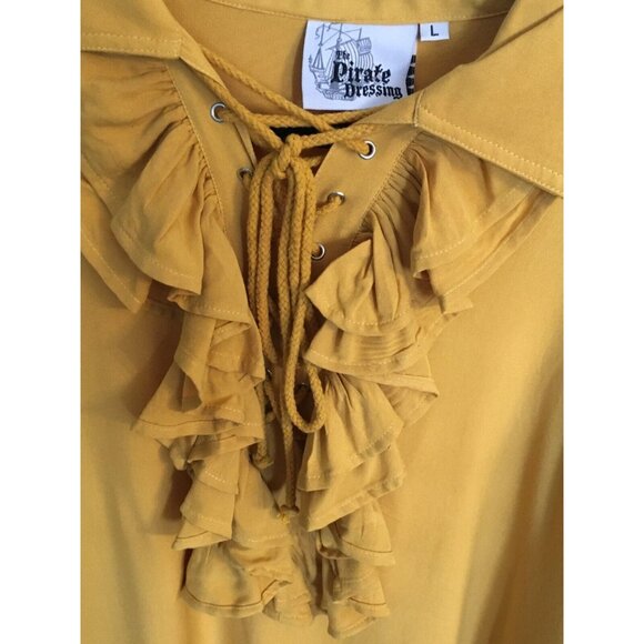 Pirate Dressing Costume Shirt Gold Halloween Renaissance Fest Ruffle Collar L - Picture 2 of 10